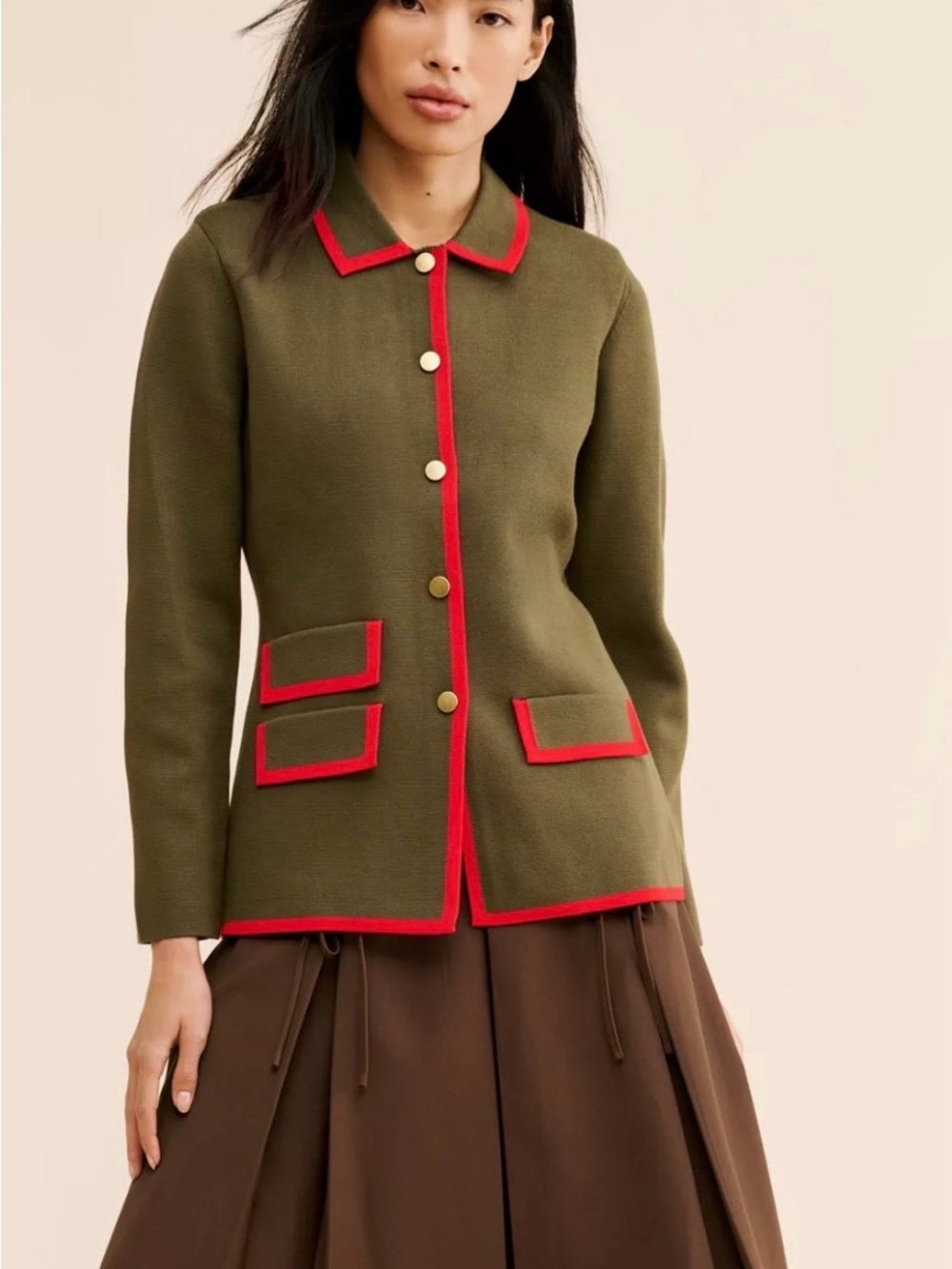 ⚡️Anthropology Dolan Military Sweater Blazer - Olive Green with Red Trim